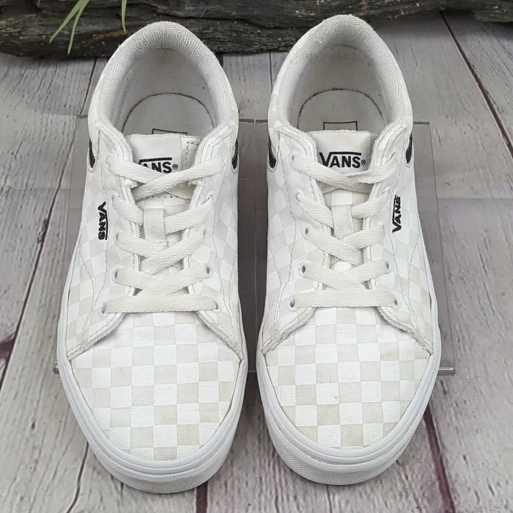 Vans® Seldan White on White Checkerboard Skate Shoes Sneakers